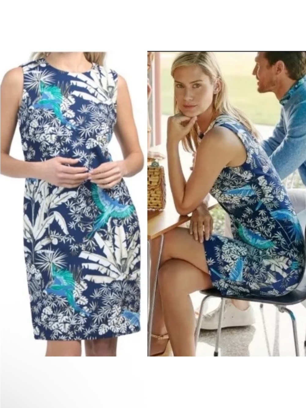 J. McLaughlin Belinda Parrot Key Sheath Dress Tropical Bird Leaf Catalina Cloth